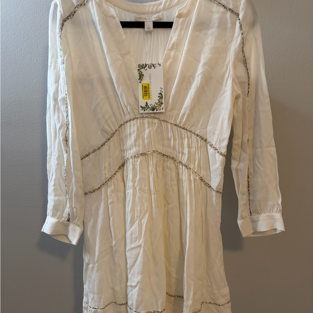 Chelsea & Violet Cream V-Neck Blouse with Subtle Sheen